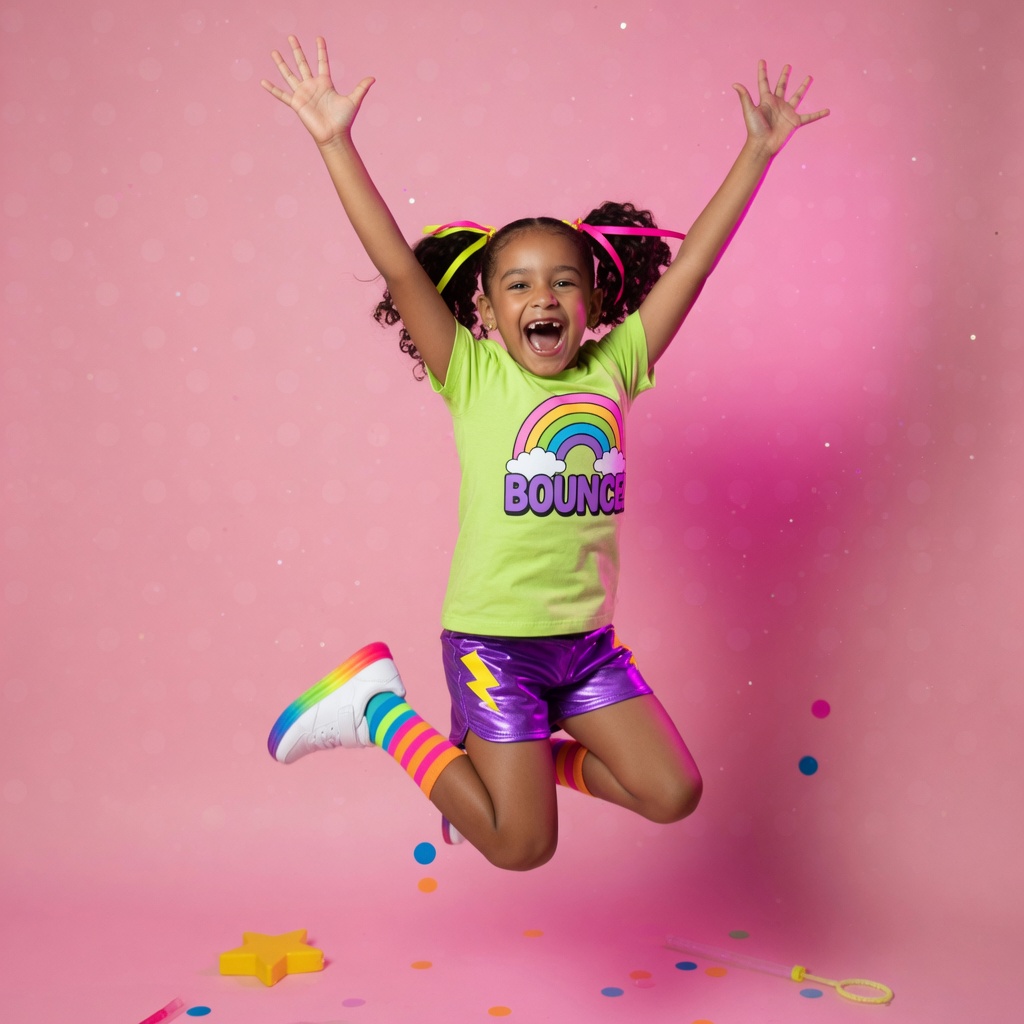 Cheerful child jumping with joy